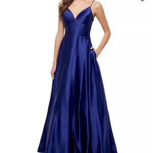 Betsy & Adam Royal Blue Maxi Prom Dress